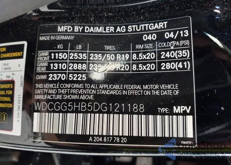 2013 Mercedes-Benz Glk 350 from USA, damaged, VIN WDCGG5HB5DG121188